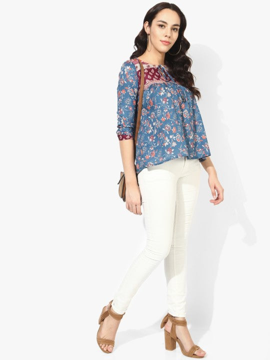 Women Blue Printed Top