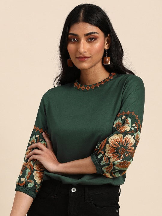 Green Embroidery Detail Top