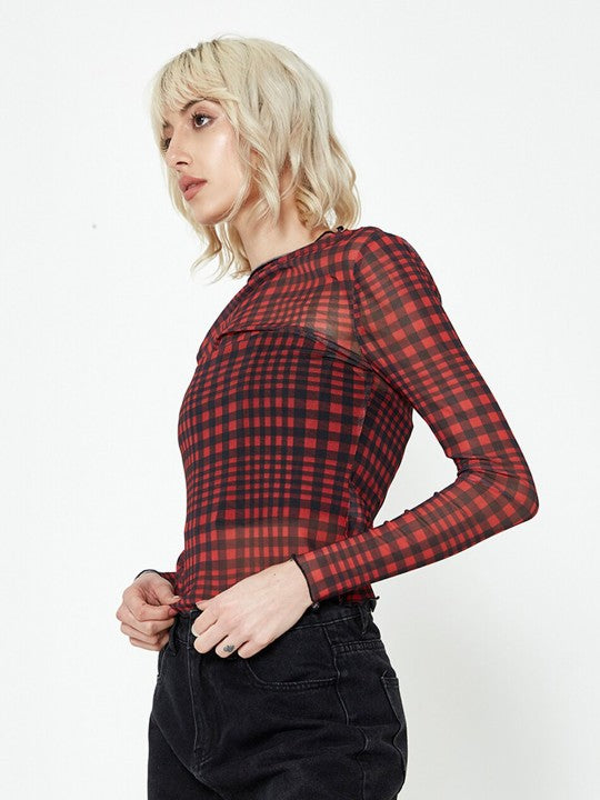 Checked Boat Neck Fitted Top