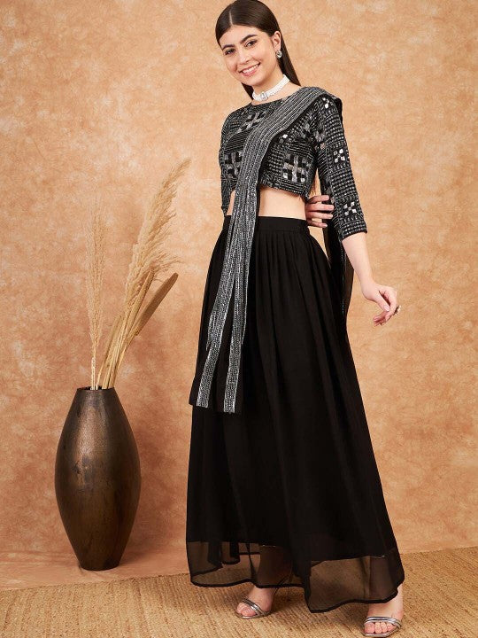 Sequence Embroidered Flared Lehenga Choli with Dupatta