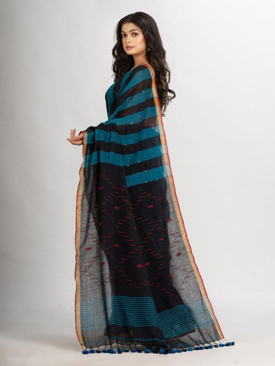 Striped Pure Cotton Jamdani Saree