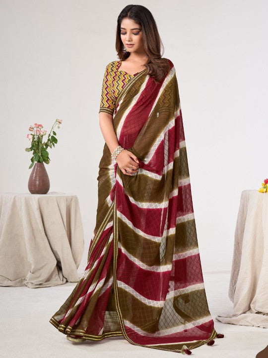 Striped zari Poly Georgette Sarees