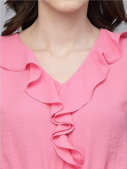 V-Neck Puff Sleeve Smocked Blouson Top