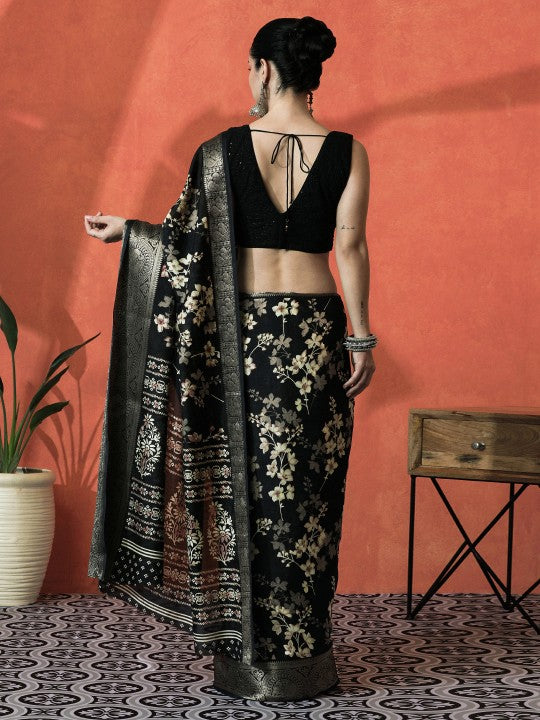 Floral Printed Saree With BlousePiece