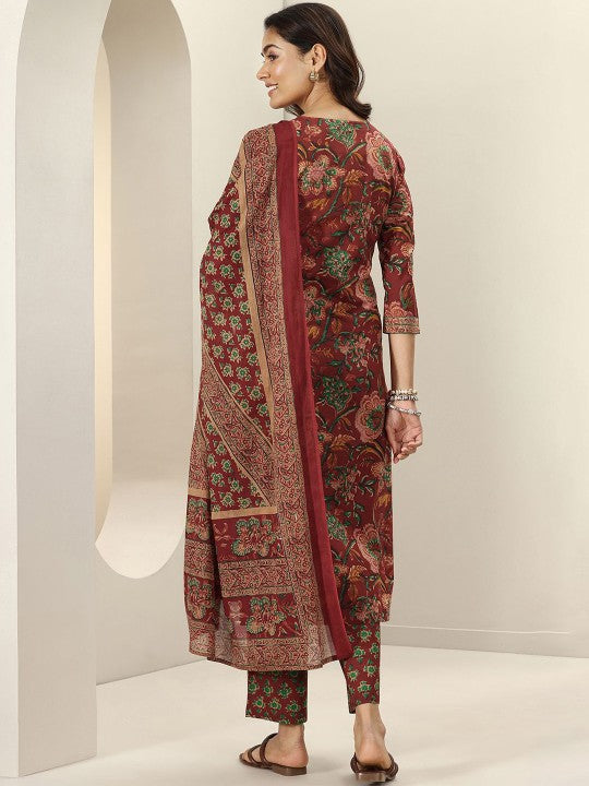Women Floral Printed Regular Sequinned Kurta with Trousers & With Dupatta