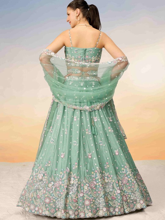 Embroidered Sequinned Semi-Stitched Lehenga & Unstitched Blouse With Dupatta