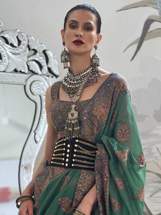 Ethnic Motifs Woven Design Zari Silk Blend Banarasi Saree