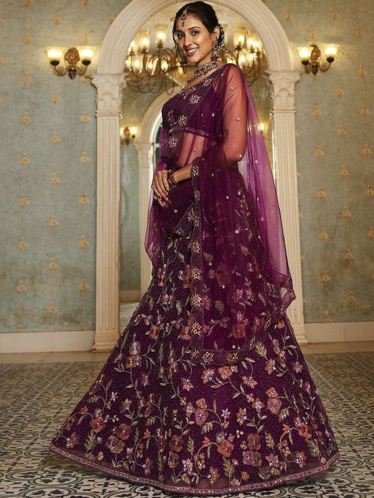 Embroidered Sequinned Semi-Stitched Lehenga & Unstitched Blouse With Dupatta