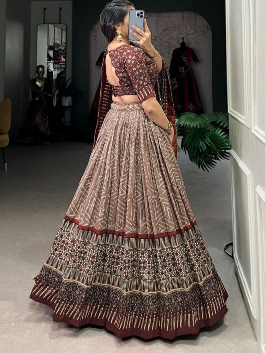 Geomteric Printed Silk Ready to Wear Lehenga & Semi-Stitched Blouse & Dupatta