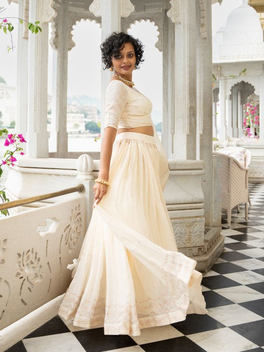 Printed Gotta Patti Pure Cotton Semi-Stitched Lehenga & Unstitched Choli With Dupatta