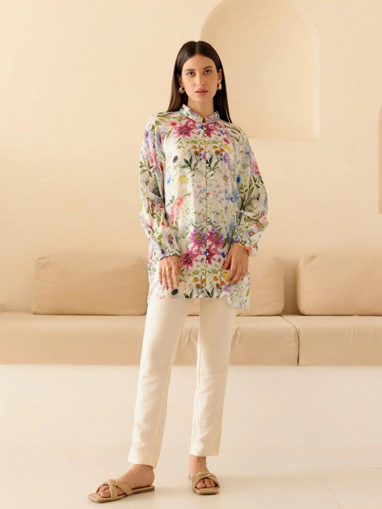 Floral Print Shirt Style Top