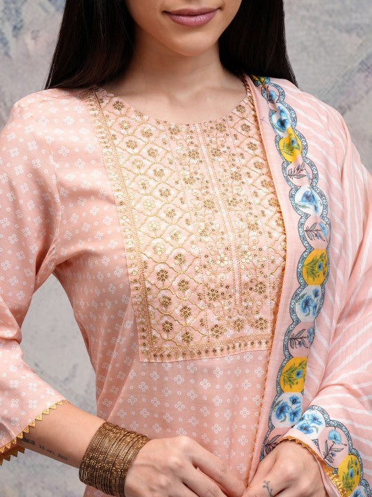 Women Embroidered Regular Sequinned Kurta with Trousers & With Dupatta