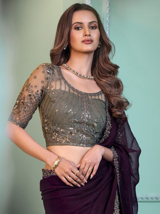 Embroidered Poly Chiffon Saree