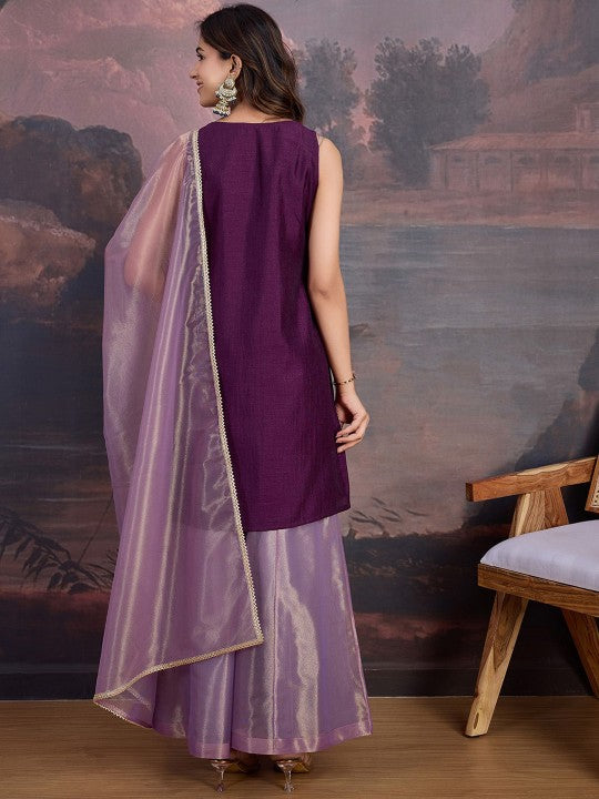 Gotta Patti Sweetheart Neck Sleeveless Kurta And Palazzo With Dupatta