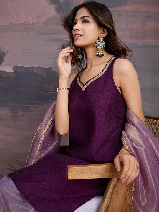 Gotta Patti Sweetheart Neck Sleeveless Kurta And Palazzo With Dupatta