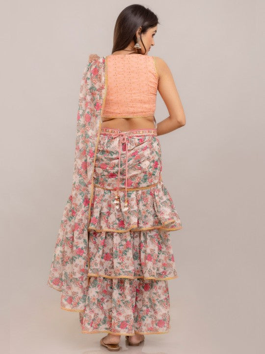 Floral Printed Ready to Wear Block Print Saree