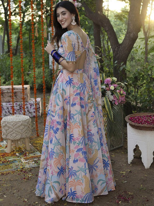 Floral Printed Semi-Stitched Lehenga & Unstitched Blouse With Dupatta