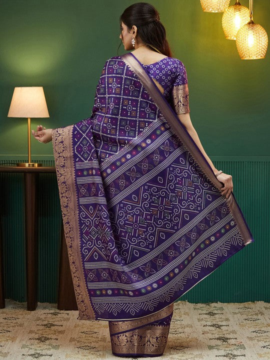 Bandhani Zari Silk Blend Bandhani Saree
