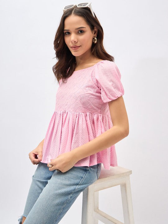 Women Cotton Embroidered Peplum Crop Top