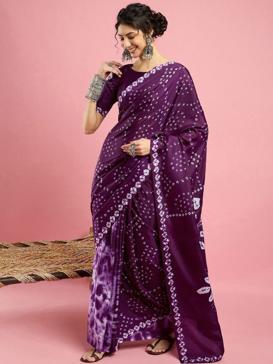 Ethnic Printed Bandhani Saree With Blouse Piece