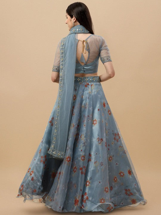 Embroidered Semi-Stitched Lehenga & Unstitched Blouse With Dupatta