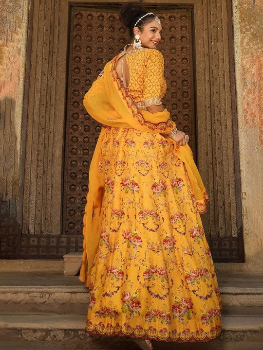 Floral Printed Embroidered Ready to Wear Lehenga & Blouse With Dupatta