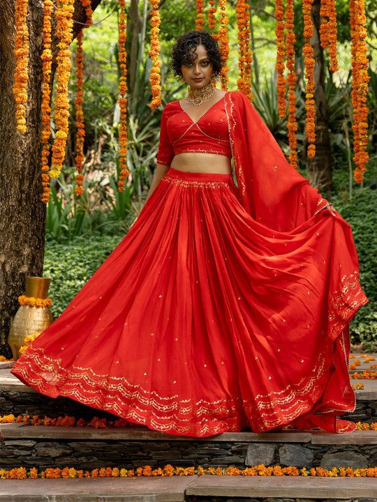 Printed Gotta Patti Pure Cotton Semi-Stitched Lehenga & Unstitched Choli With Dupatta
