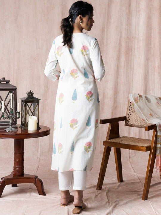 Women Floral Printed Regular Kurta with Trousers & With Dupatta