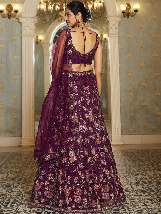 Embroidered Sequinned Semi-Stitched Lehenga & Unstitched Blouse With Dupatta