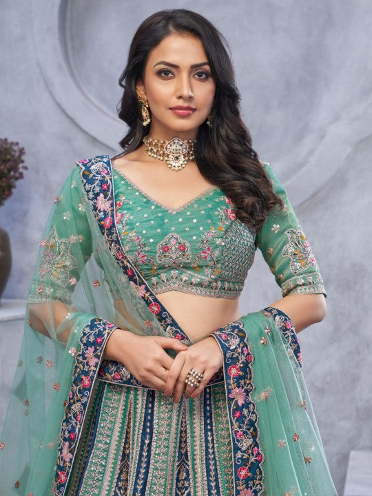 Embellished Sequinned Semi-Stitched Lehenga & Unstitched Blouse With Dupatta