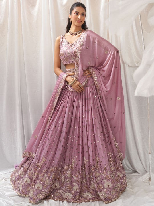 Embroidered Sequinned Semi Stitched Lehenga & Unstitched Blouse With Dupatta