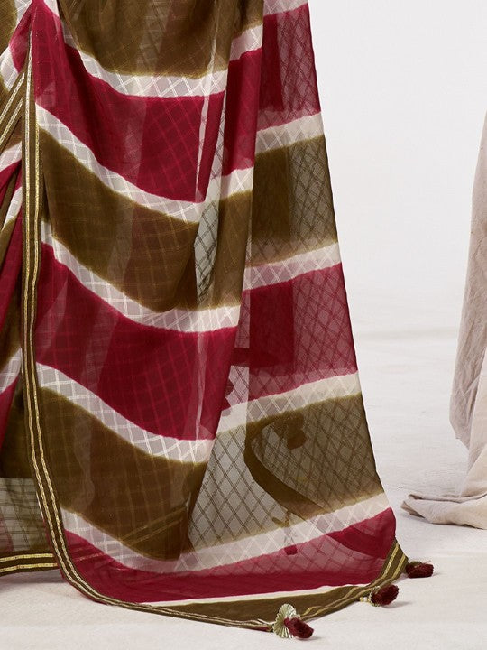 Striped zari Poly Georgette Sarees