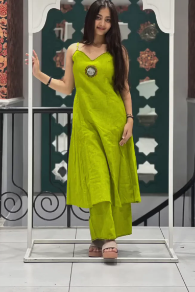 Stylish Lime Green Sleeveless Kurta Set with Pants