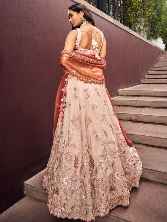 Embroidered Sequinned Semi-Stitched Lehenga & Unstitched Blouse With Dupatta
