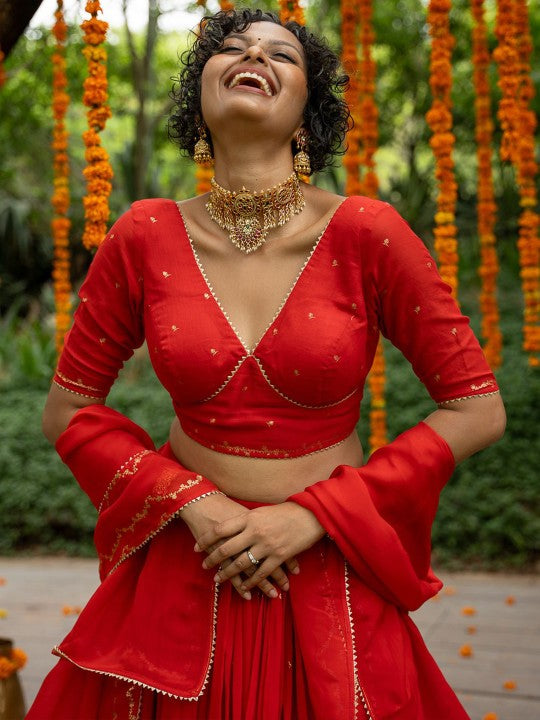 Printed Gotta Patti Pure Cotton Semi-Stitched Lehenga & Unstitched Choli With Dupatta