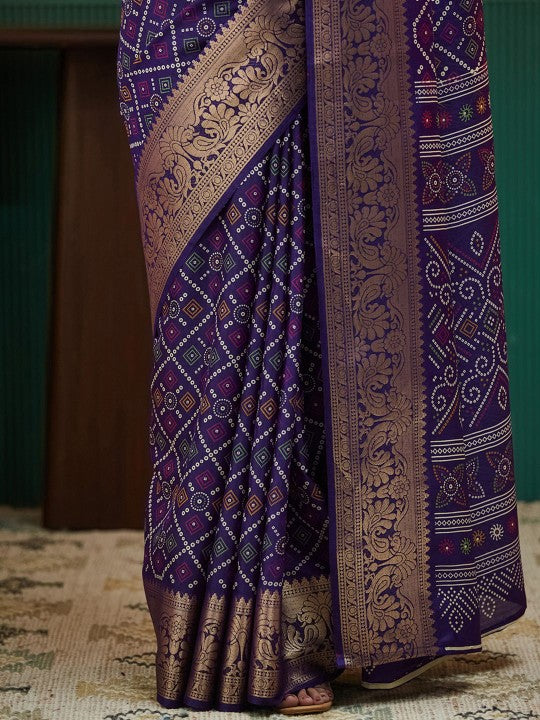 Bandhani Zari Silk Blend Bandhani Saree