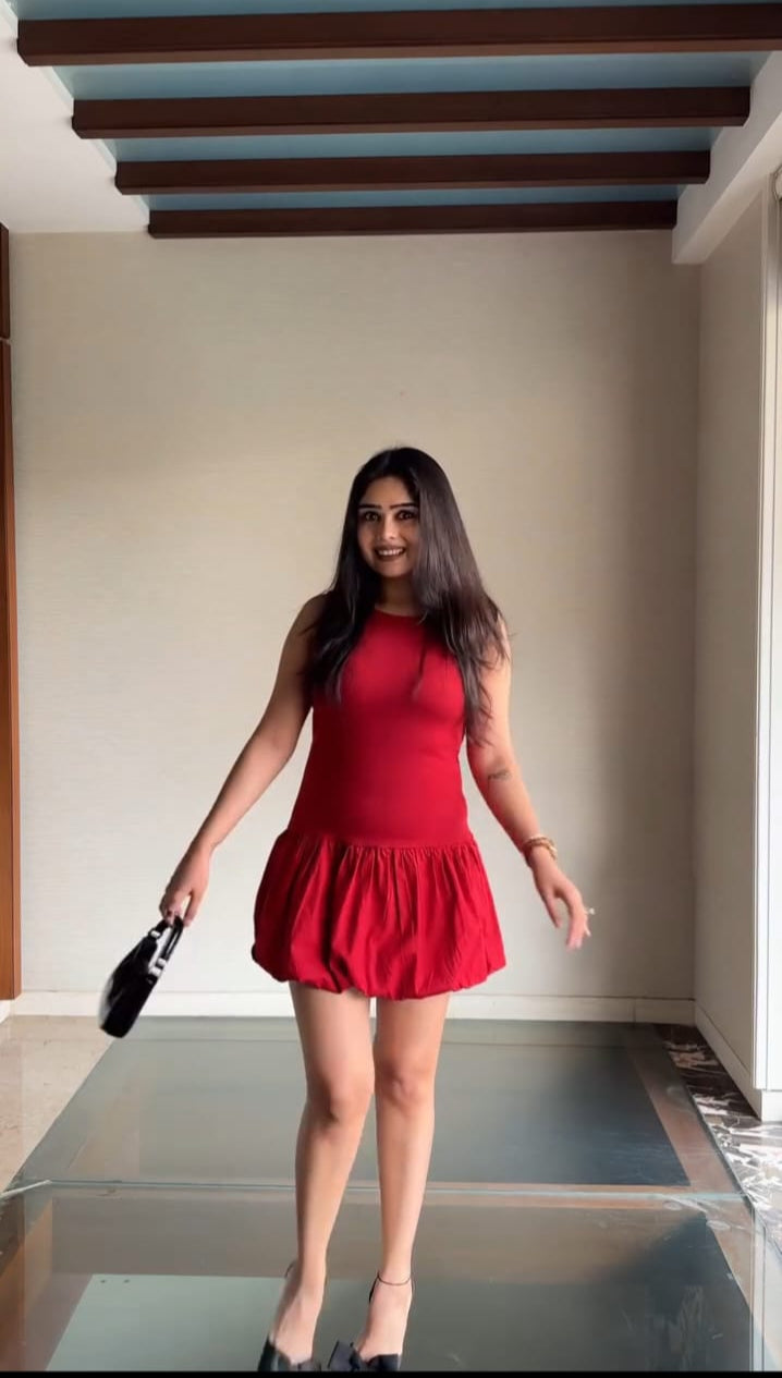 Sleeveless Red Bubble Hem Mini Dress