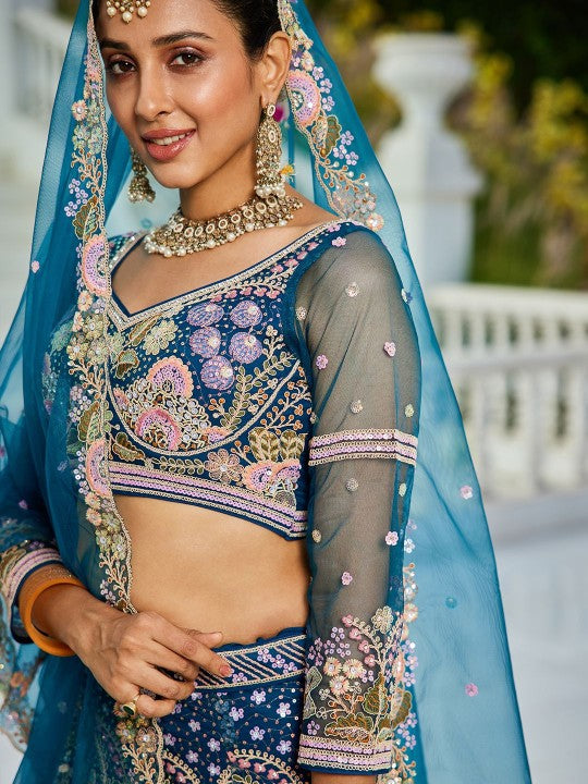 Embroidered Sequinned Semi-Stitched Lehenga & Unstitched Blouse With Dupatta