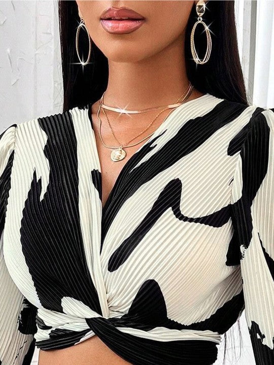 Printed Puff Sleeve Crop Top