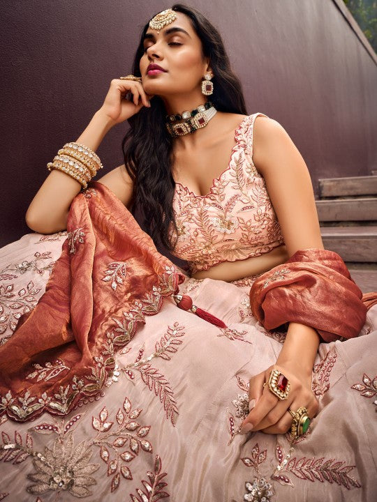 Embroidered Sequinned Semi-Stitched Lehenga & Unstitched Blouse With Dupatta