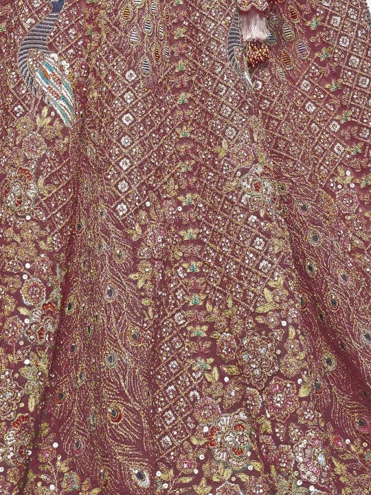 Embroidered Net Sequinned Semi-Stitched Lehenga & Unstitched Blouse With Dupatta