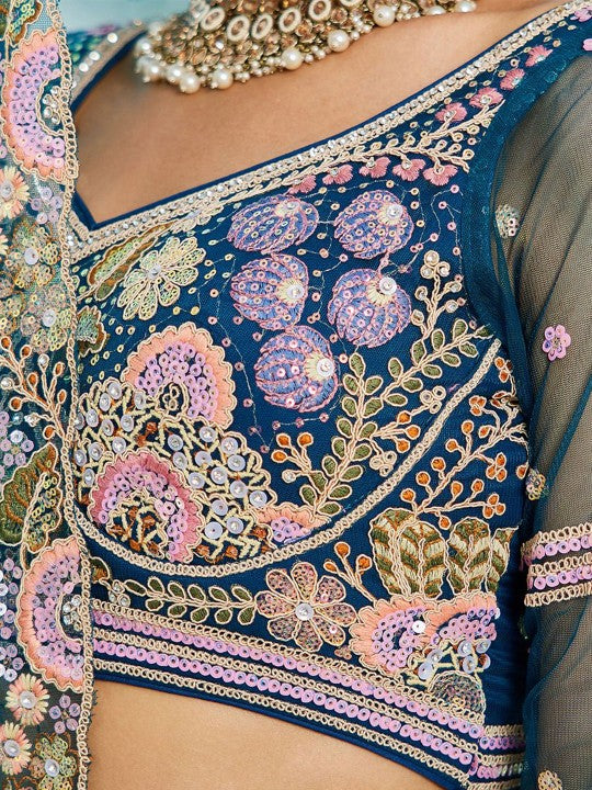 Embroidered Sequinned Semi-Stitched Lehenga & Unstitched Blouse With Dupatta