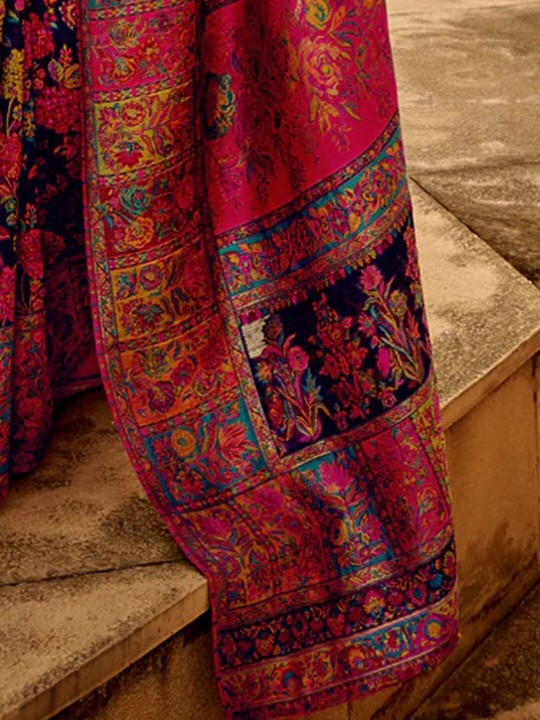 Navy Blue Floral Printed Woven Design Saree