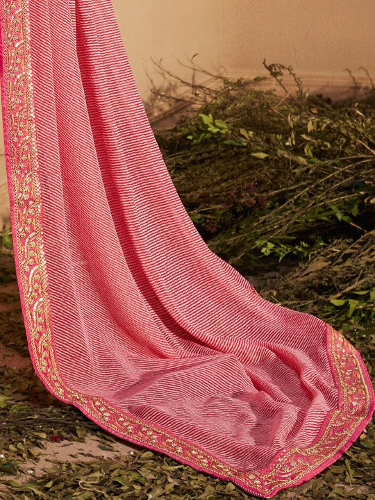 Striped Embroidered Pure Georgette Leheriya Saree