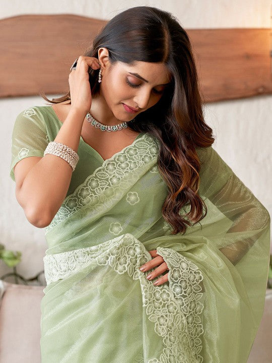 Embellished Embroidered Organza Saree