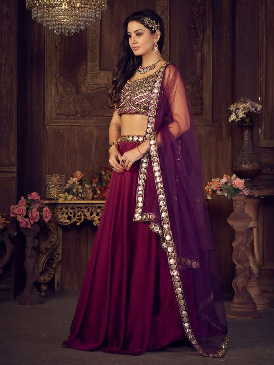 Embellished Thread Work Semi-Stitched Lehenga & Unstitched Blouse With Dupatta
