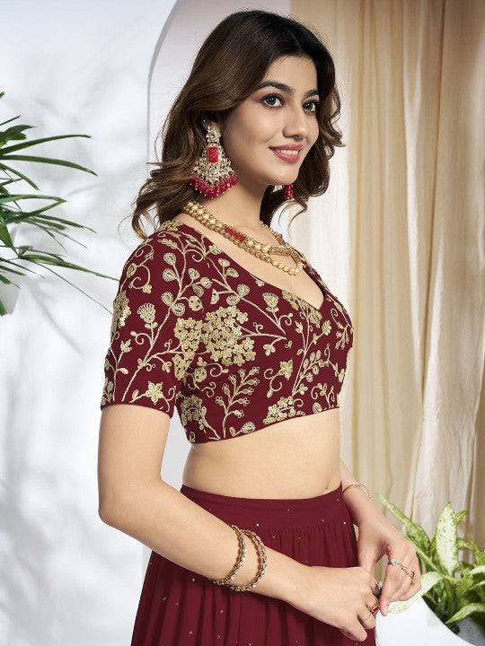 Embroidered Sequinned Semi-Stitched Lehenga & Unstitched Blouse With Dupatta