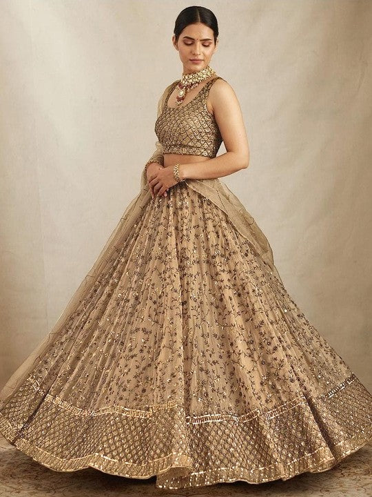 Embroidered Sequinned Semi-Stitched Lehenga & Unstitched Blouse With Dupatta