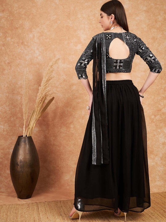 Sequence Embroidered Flared Lehenga Choli with Dupatta