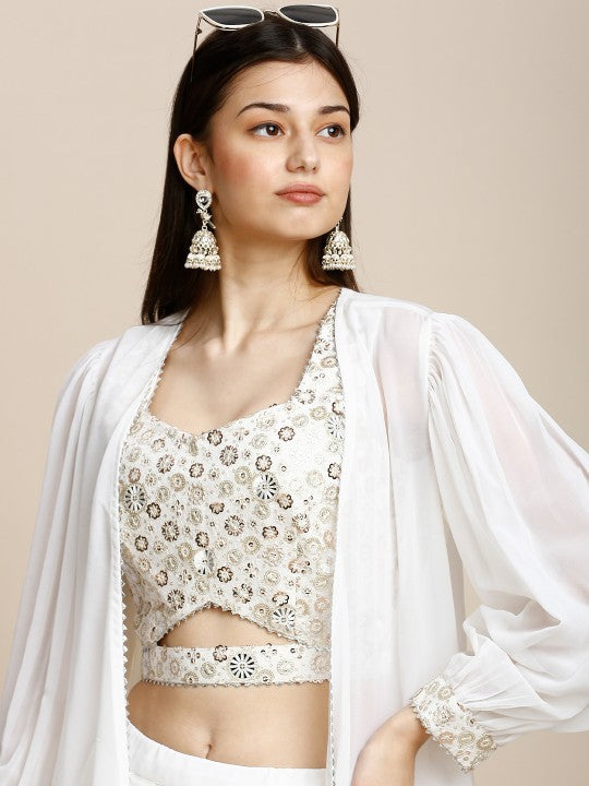 Embroidered Sequinned Ready to Wear Lehenga & Choli & Shrug